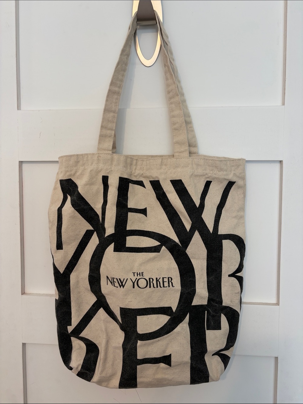 Canvas The New Yorker Tote Bag in Natural with Black Print